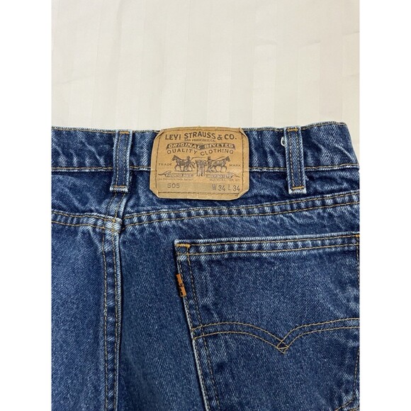 Vintage Levi’s 505 Jeans Men’s 34x34 Blue Denim Straight Leg 90s Orange Tab 0215 - Picture 6 of 9